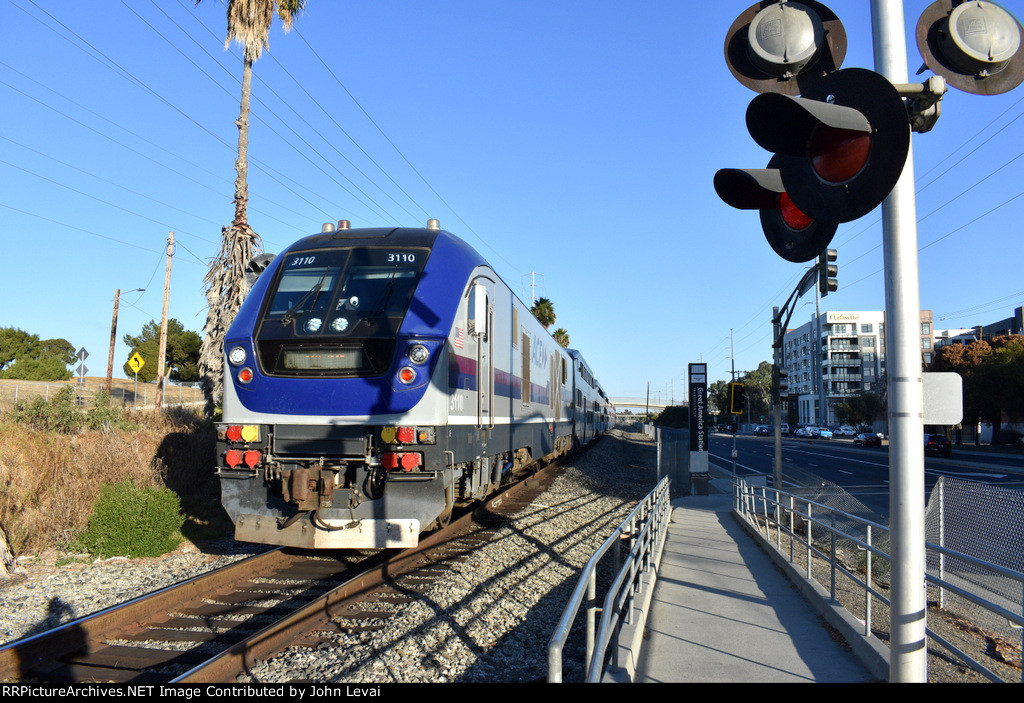 ACE Train # 05 arriving into Santa Clara Great America Station behind a Charger 